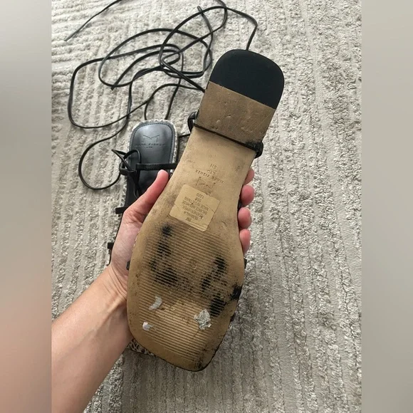 Marc Fisher Black Lace-Up Gladiator Sandal with Snake-Print Footbed - Picture 6 of 6